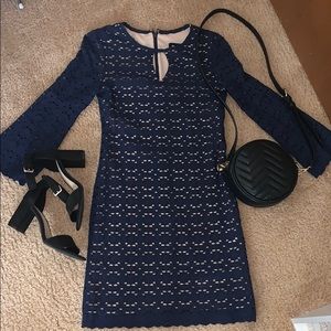 Dark blue and tan lace mini dress